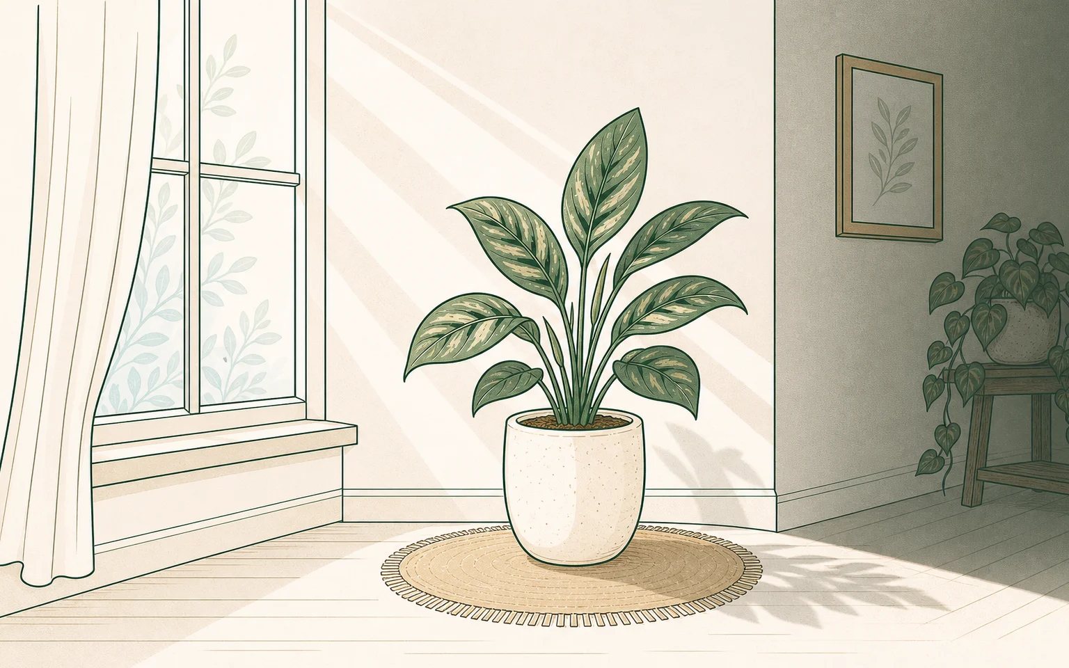 Houseplants arranged near a window to show different indoor light conditions
