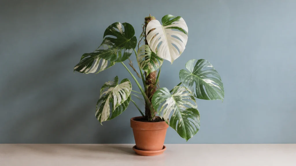 Monstera 'Albo Variegata' in a pot