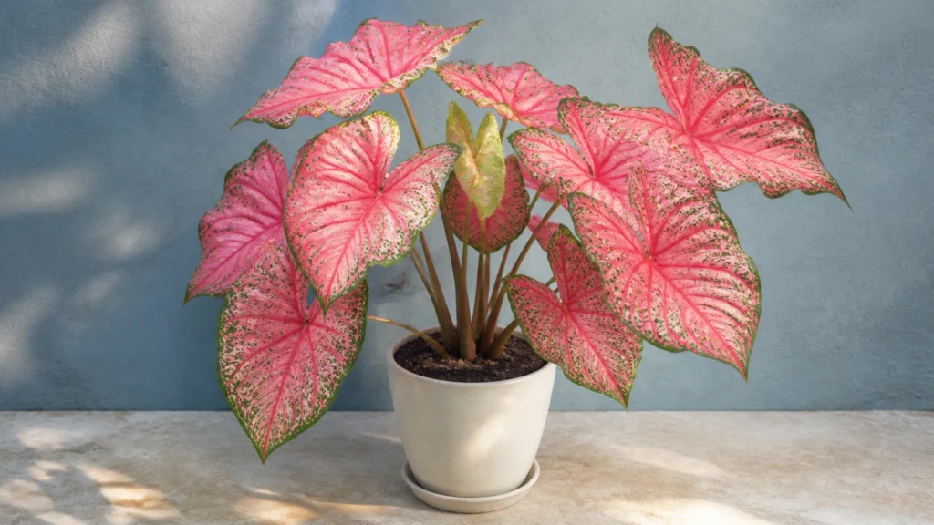 Caladium 'Carolyn Whorton' in a pot