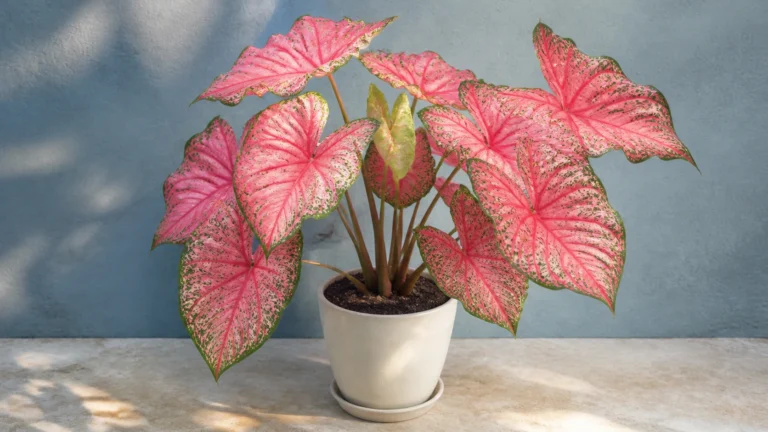 Caladium 'Carolyn Whorton' in a pot