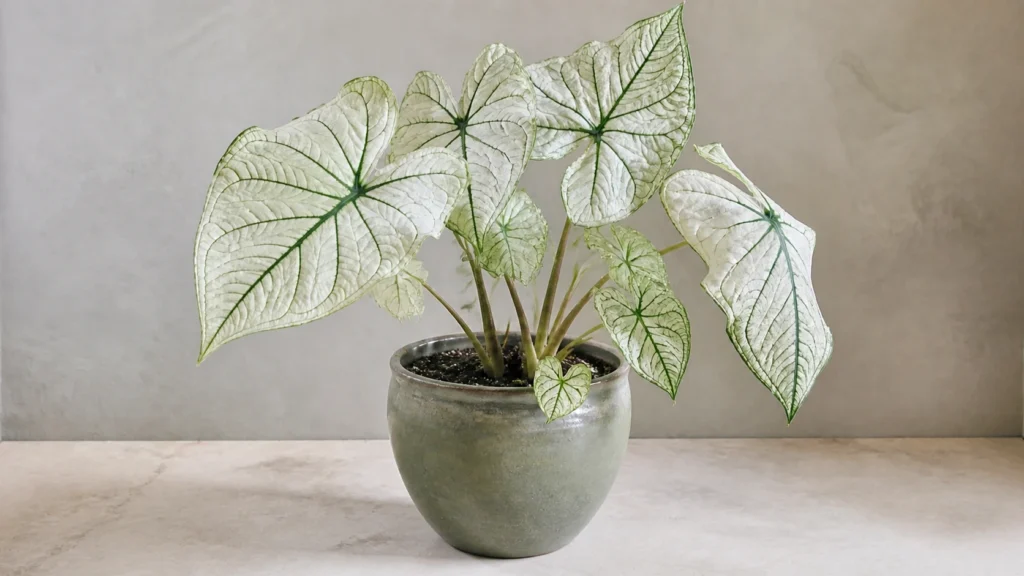 Caladium 'White Christmas' in a pot