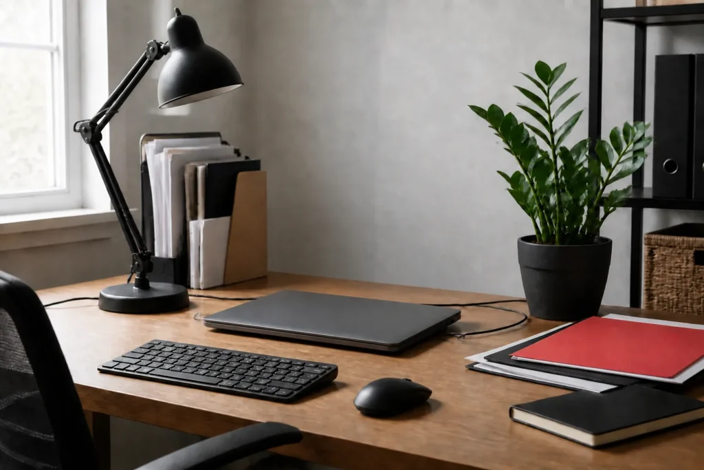 office plants: a zz plant on the working desk