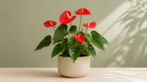 Red Anthurium in a pot